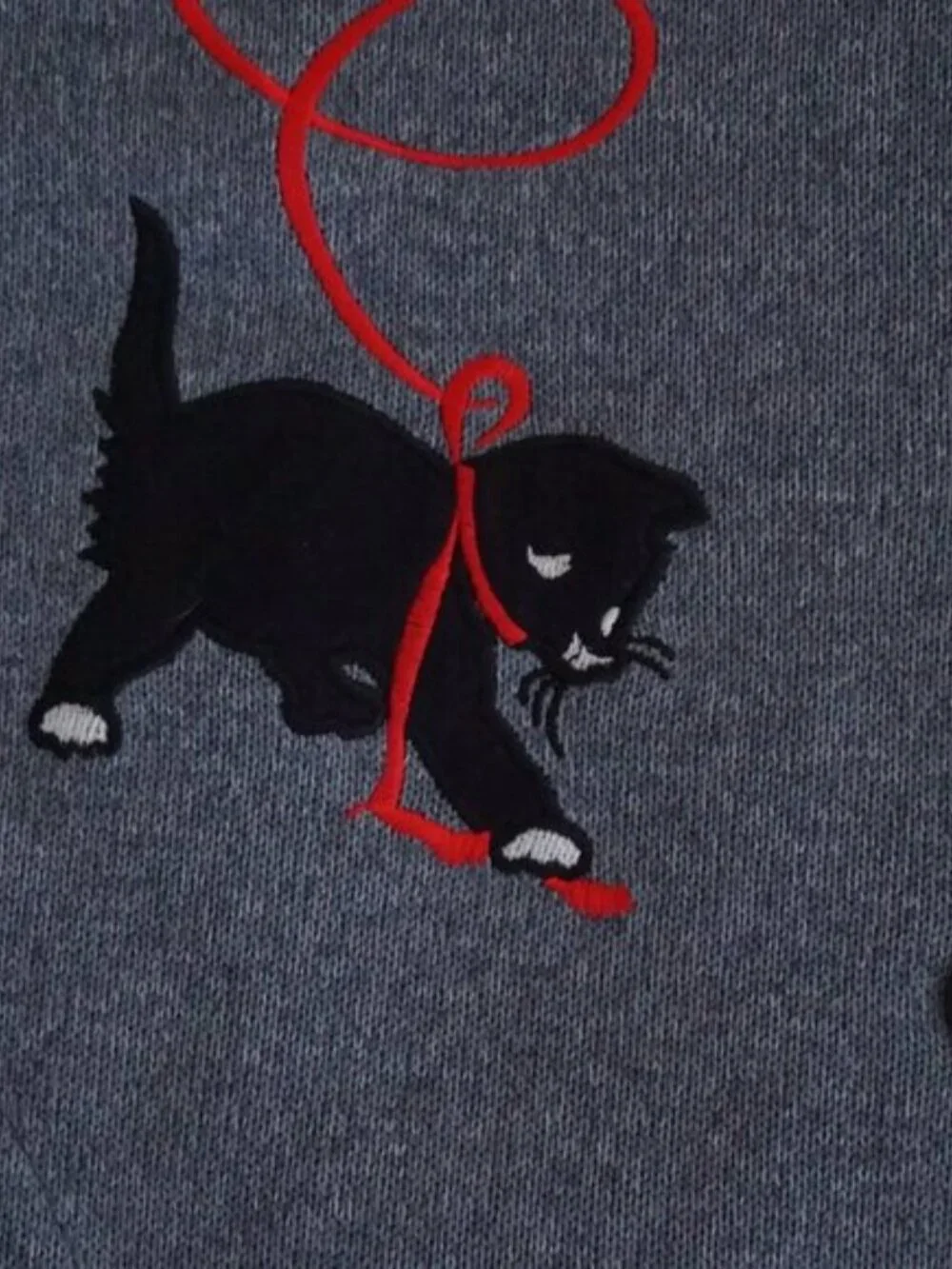 Vintage Blair Gray Cardigan Cats Yarn Holiday Cabincore Grandmacore Festive M - Picture 6 of 9
